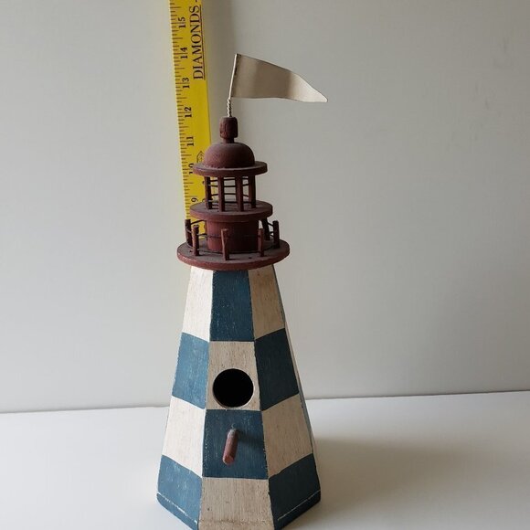 Midwest Imports Wood Indoor Blue and White Checked Birdhouse Lighthouse 14" tall - Picture 2 of 5